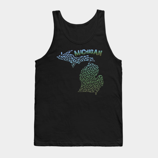 Michigan State Outline Maze & Labyrinth Tank Top by gorff